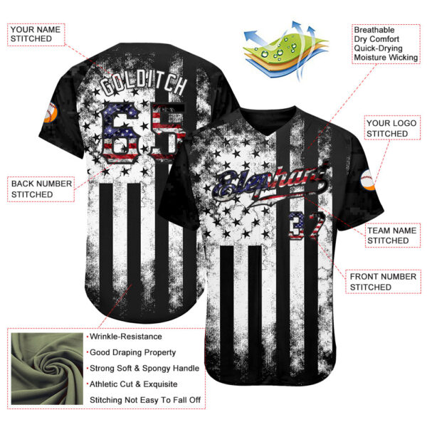 Custom Black USA Flag-White Patriotic Distressed Grunge Desert Camouflage Raglan Sleeves Authentic Baseball Jersey