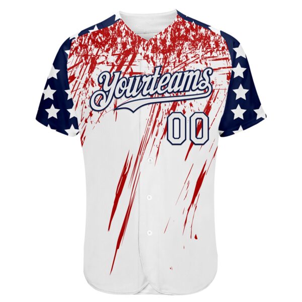 Custom White Navy-Red Splatter Brush Stroke Star Raglan Sleevess Authentic Baseball Jersey