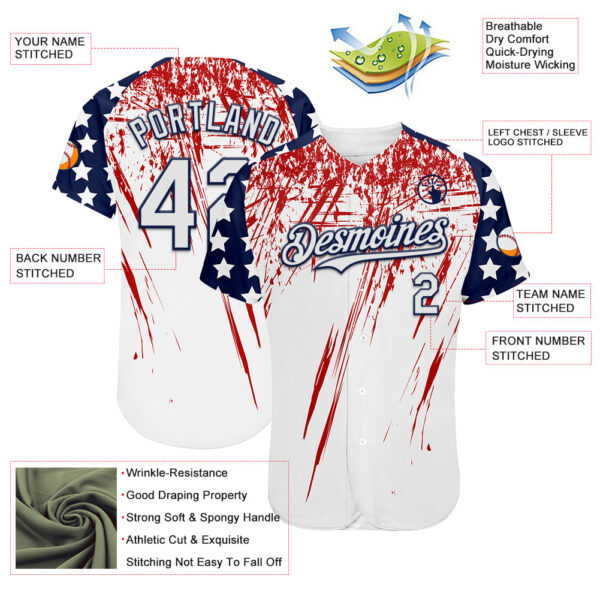Custom White Navy-Red Splatter Brush Stroke Star Raglan Sleevess Authentic Baseball Jersey