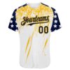 Custom White Navy-Gold Splatter Brush Stroke Star Raglan Sleevess Authentic Baseball Jersey