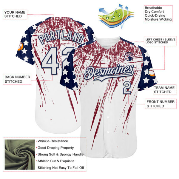 Custom White Navy-Crimson Splatter Brush Stroke Star Raglan Sleevess Authentic Baseball Jersey