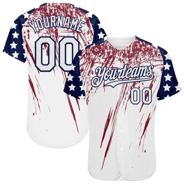 Custom White Navy-Crimson Splatter Brush Stroke Star Raglan Sleevess Authentic Baseball Jersey