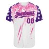 Custom White Purple-Pink Splatter Brush Stroke Star Raglan Sleevess Authentic Baseball Jersey