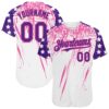Custom White Purple-Pink Splatter Brush Stroke Star Raglan Sleevess Authentic Baseball Jersey