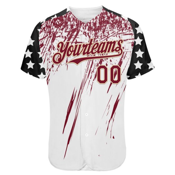 Custom White Crimson Cream-Black Splatter Brush Stroke Star Raglan Sleevess Authentic Baseball Jersey