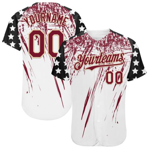 Custom White Crimson Cream-Black Splatter Brush Stroke Star Raglan Sleevess Authentic Baseball Jersey