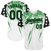 Custom White Black-Grass Green Splatter Brush Stroke Star Raglan Sleevess Authentic Baseball Jersey