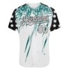 Custom White Black-Teal Splatter Brush Stroke Star Raglan Sleevess Authentic Baseball Jersey