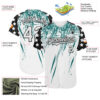 Custom White Black-Teal Splatter Brush Stroke Star Raglan Sleevess Authentic Baseball Jersey