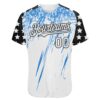 Custom White Black-Powder Blue Splatter Brush Stroke Star Raglan Sleevess Authentic Baseball Jersey