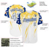 Custom White Royal-Yellow Splatter Brush Stroke Star Raglan Sleevess Authentic Baseball Jersey