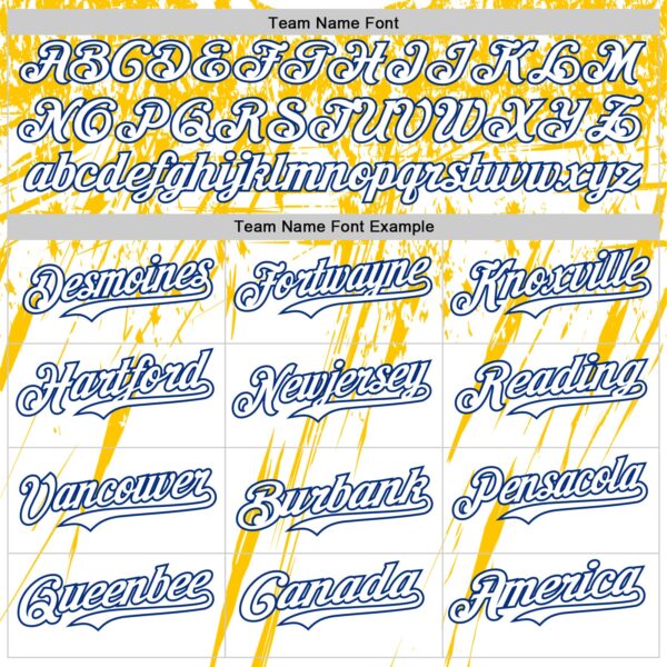 Custom White Royal-Yellow Splatter Brush Stroke Star Raglan Sleevess Authentic Baseball Jersey
