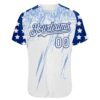 Custom White Royal-Light Blue Splatter Brush Stroke Star Raglan Sleevess Authentic Baseball Jersey