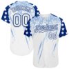 Custom White Royal-Light Blue Splatter Brush Stroke Star Raglan Sleevess Authentic Baseball Jersey