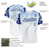 Custom White Royal-Light Blue Splatter Brush Stroke Star Raglan Sleevess Authentic Baseball Jersey
