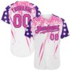 Custom White Pink-Purple Splatter Brush Stroke Star Raglan Sleevess Authentic Baseball Jersey