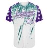 Custom White Purple-Teal Splatter Brush Stroke Star Raglan Sleevess Authentic Baseball Jersey