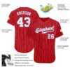 Custom Red White Pinstripe White-Light Blue Authentic Baseball Jersey