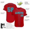 Custom Red Teal-Black Authentic Baseball Jersey
