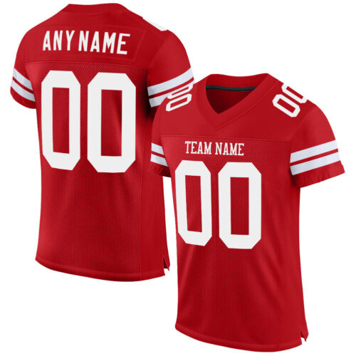 Red0341 Custom Red White Mesh Authentic Football Jersey