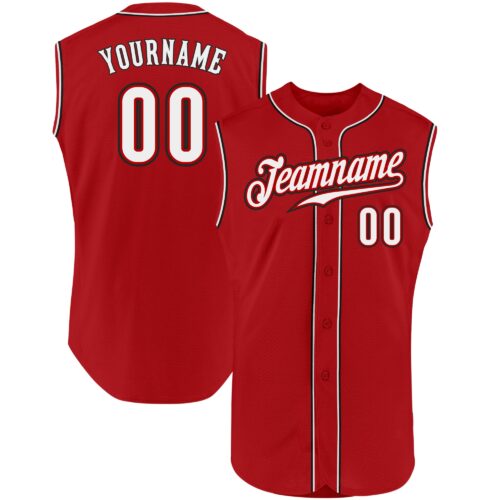 Red0411 Custom Red White-Black Authentic Sleeveless Baseball Jersey