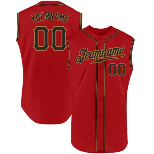 Red0414 Custom Red Black-Old Gold Authentic Sleeveless Baseball Jersey