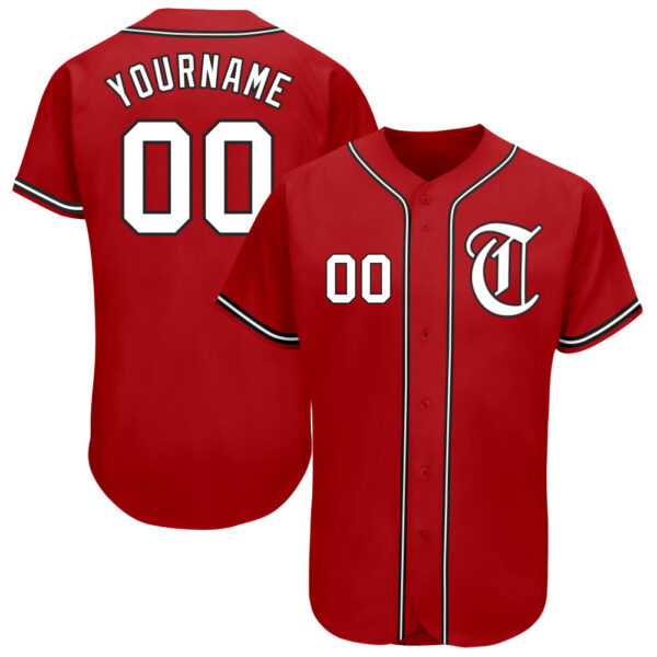 Custom Red White-Black Authentic Baseball Jersey