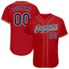 Custom Red Navy Pinstripe Navy-Old Gold Authentic Baseball Jersey