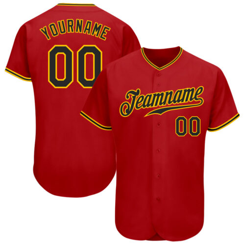 Red0468 Custom Red Black-Gold Authentic Baseball Jersey