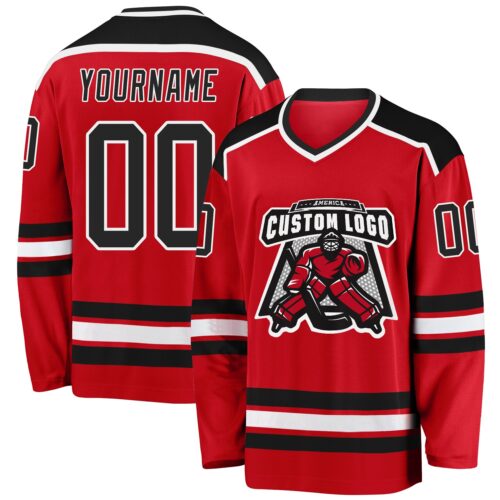 Red0481 Custom Red Black-White Hockey Jersey