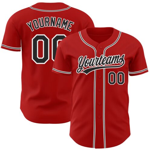 Red0529 Custom Red Black-White Authentic Baseball Jersey