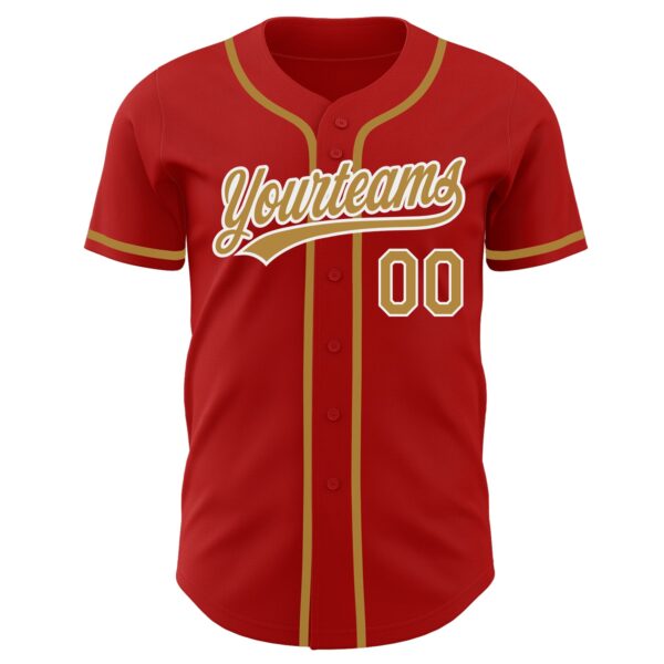 Custom Red Old Gold-White Authentic Baseball Jersey