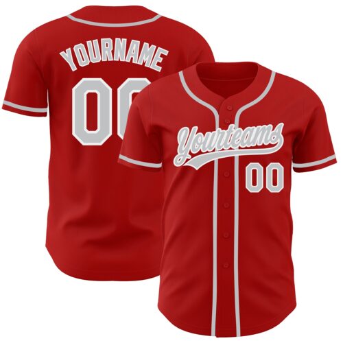 Red0536 Custom Red Gray-White Authentic Baseball Jersey