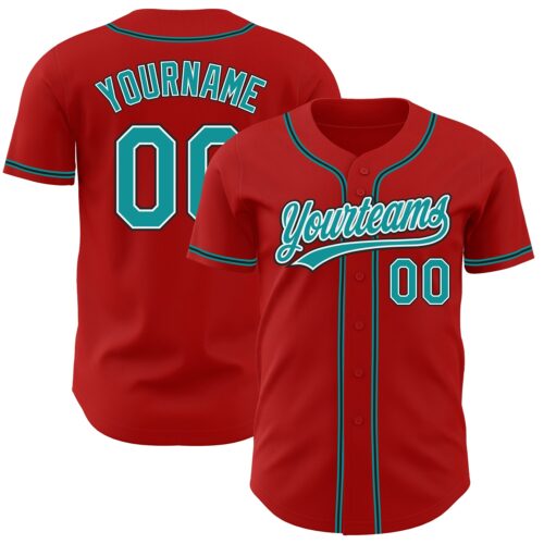 Red0544 Custom Red Teal-Black Authentic Baseball Jersey