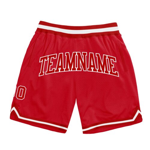 Red0547 Custom Red Red-White Authentic Throwback Basketball Shorts