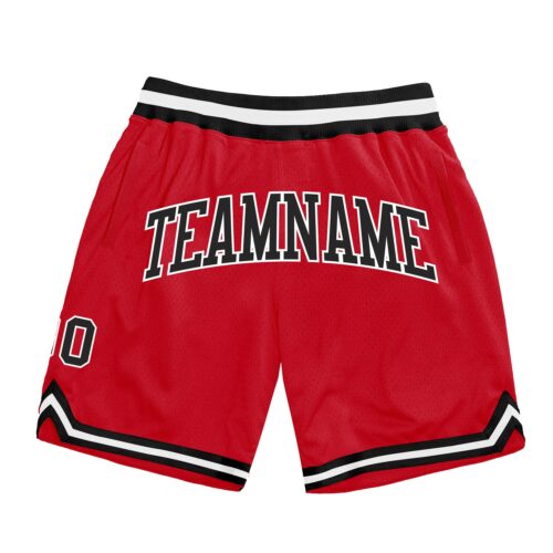 Red0551 Custom Red Black-White Authentic Throwback Basketball Shorts