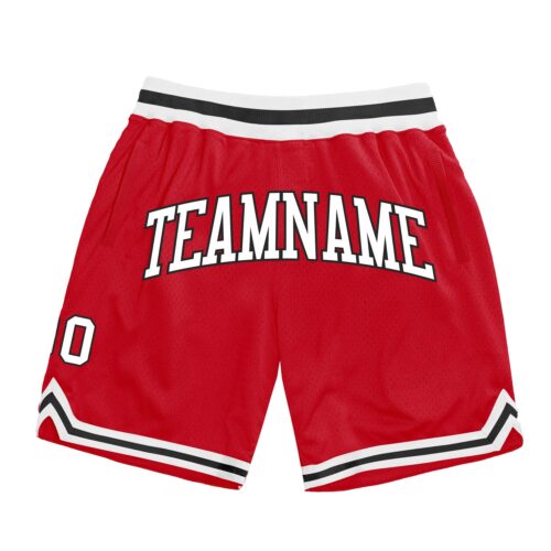 Red0555 Custom Red White-Black Authentic Throwback Basketball Shorts