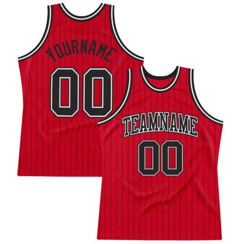 Red0562 Custom Red Black Pinstripe Black-White Authentic Basketball Jersey
