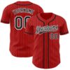 Custom Red White Pinstripe Black Authentic Baseball Jersey