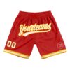 Custom Red White-Gold Authentic Throwback Basketball Shorts