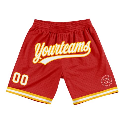 Red0580 Custom Red White-Gold Authentic Throwback Basketball Shorts