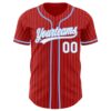 Custom Red White Pinstripe Light Blue Authentic Baseball Jersey