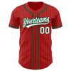 Custom Red White Pinstripe Kelly Green Authentic Baseball Jersey