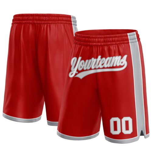Red0616 Custom Red White-Gray Authentic Basketball Shorts