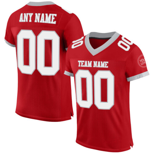 Red0629 Custom Red White-Gray Mesh Authentic Football Jersey