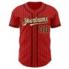 Custom Red White Pinstripe Brown-City Cream Authentic Baseball Jersey