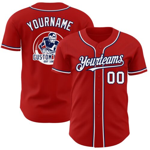 Red0634 Custom Red White-Navy Authentic Baseball Jersey