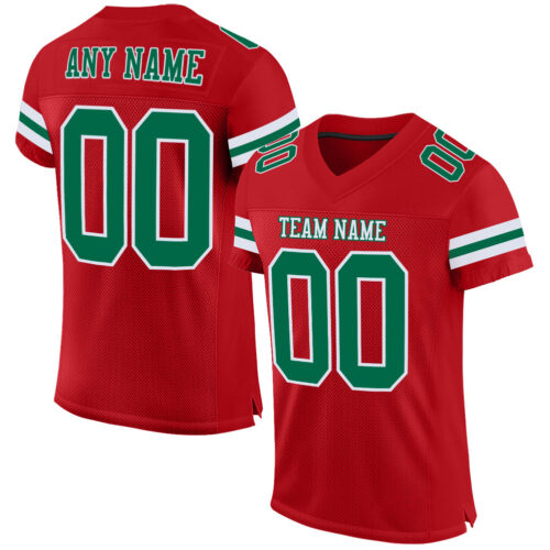 Red0637 Custom Red Kelly Green-White Mesh Authentic Football Jersey