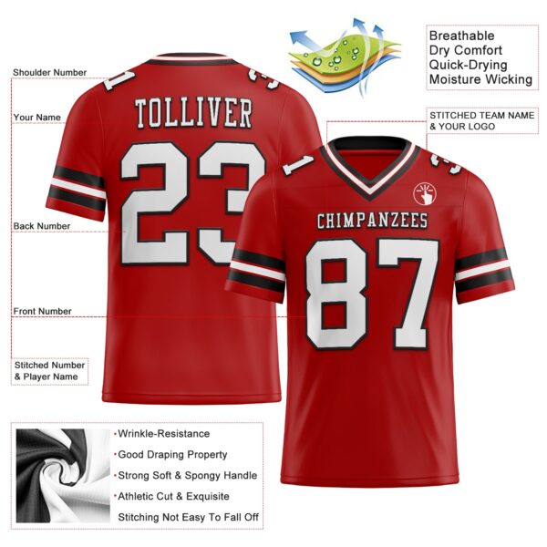 Custom Red White-Black Authentic Football Jersey