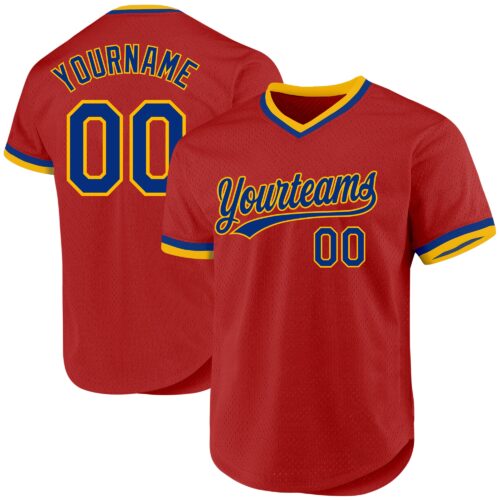 Red0702 Custom Red Royal-Gold Authentic Throwback Baseball Jersey